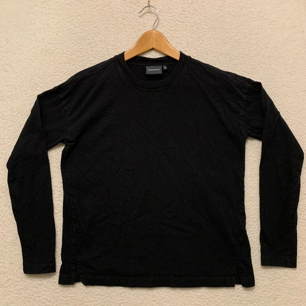 Richer Poorer Long Sleeve Cotton T-Shirt Womens XS Drop Shoulder Crewneck Black